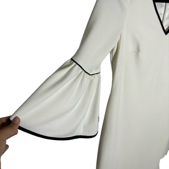 Calvin Klein White and Black Bell Sleeve Long Sleeve Knee Length Dress Size 4 - Picture 3 of 9